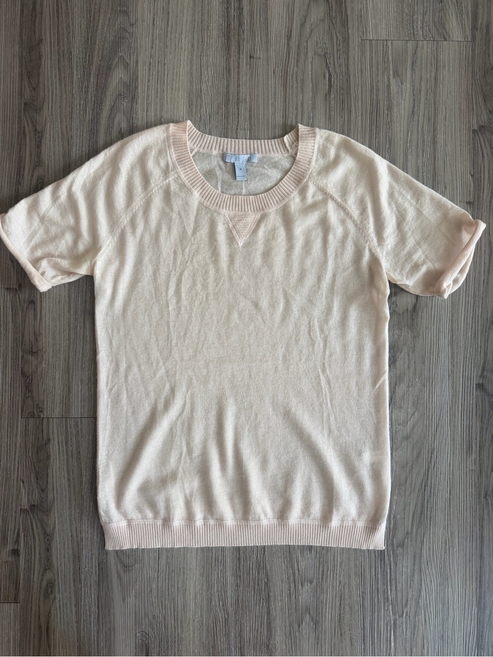 Dylan Gray Short Sleeve Cashmere Crew Neck Sweater, Baby Pink, Size Large